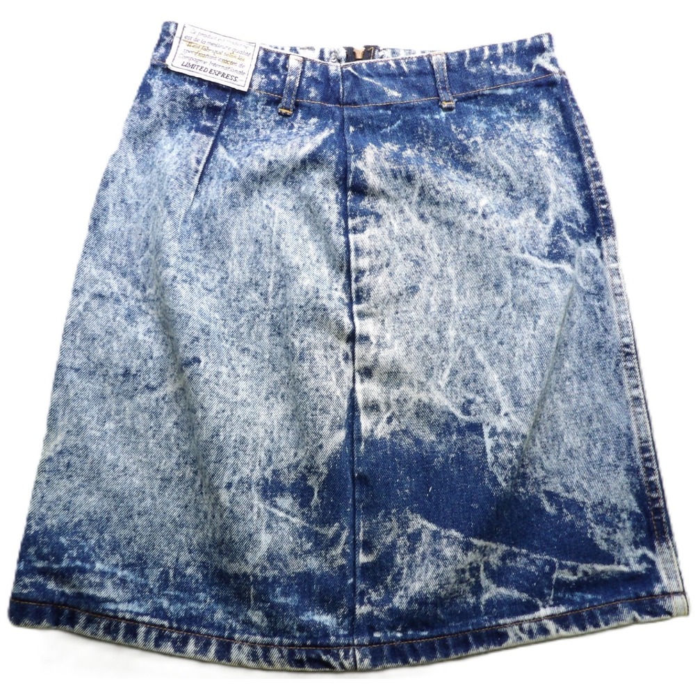 VTG 80s Limited Express Acid Wash Denim Mini Skirt Women 11 High Waist USA Made